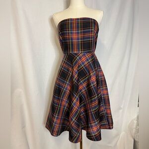 J. Crew Strapless Tartan Plaid Silk Dress